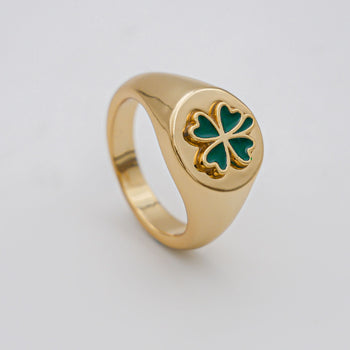 Four Leaf Clover Signet Ring