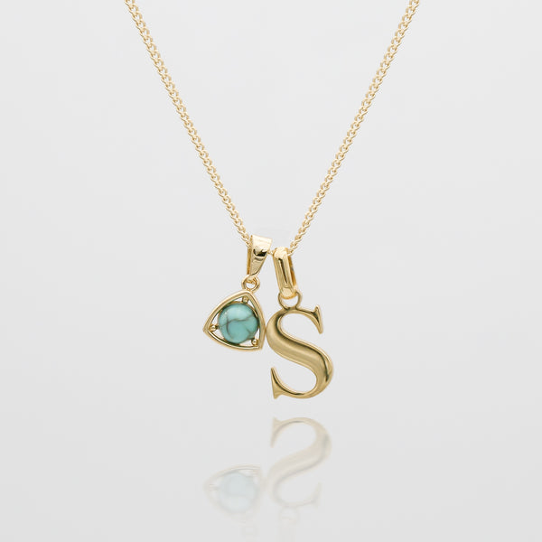 Gold initial birthstone necklace 