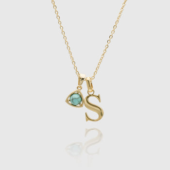 Gold Initial birthstone necklace, PRYA