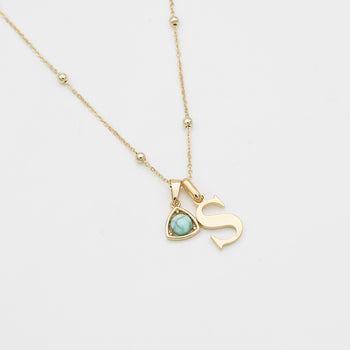 Gold initial birthstone necklace in sphere chain