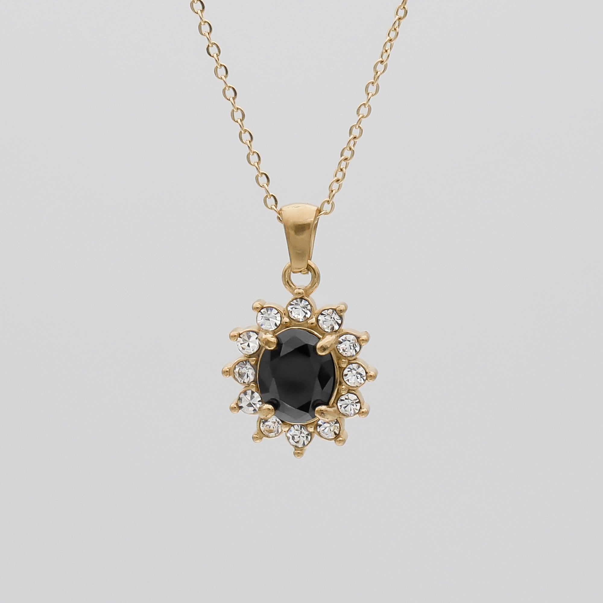 Gold Phoebe Onyx Gemstone Pendant Necklace with encrusted cubic Zirconia stones by PRYA
