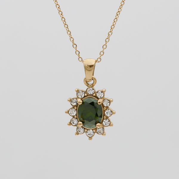 Gold Phoebe Emerald Gemstone Pendant Necklace with encrusted cubic Zirconia stones by PRYA