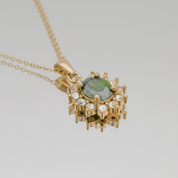 Gold Phoebe Emerald Gemstone Pendant Necklace with encrusted cubic Zirconia stones by PRYA