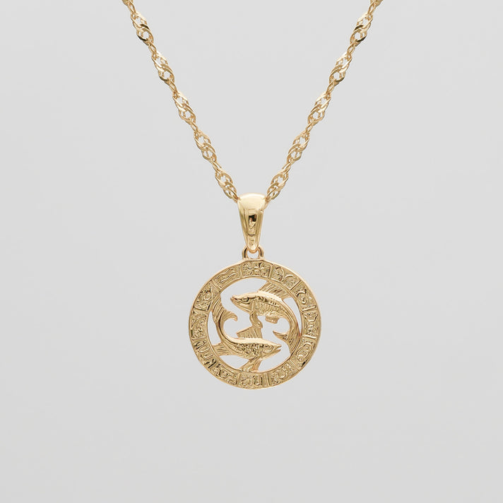 Gold Pisces Zodiac Pendant Necklace by PRYA