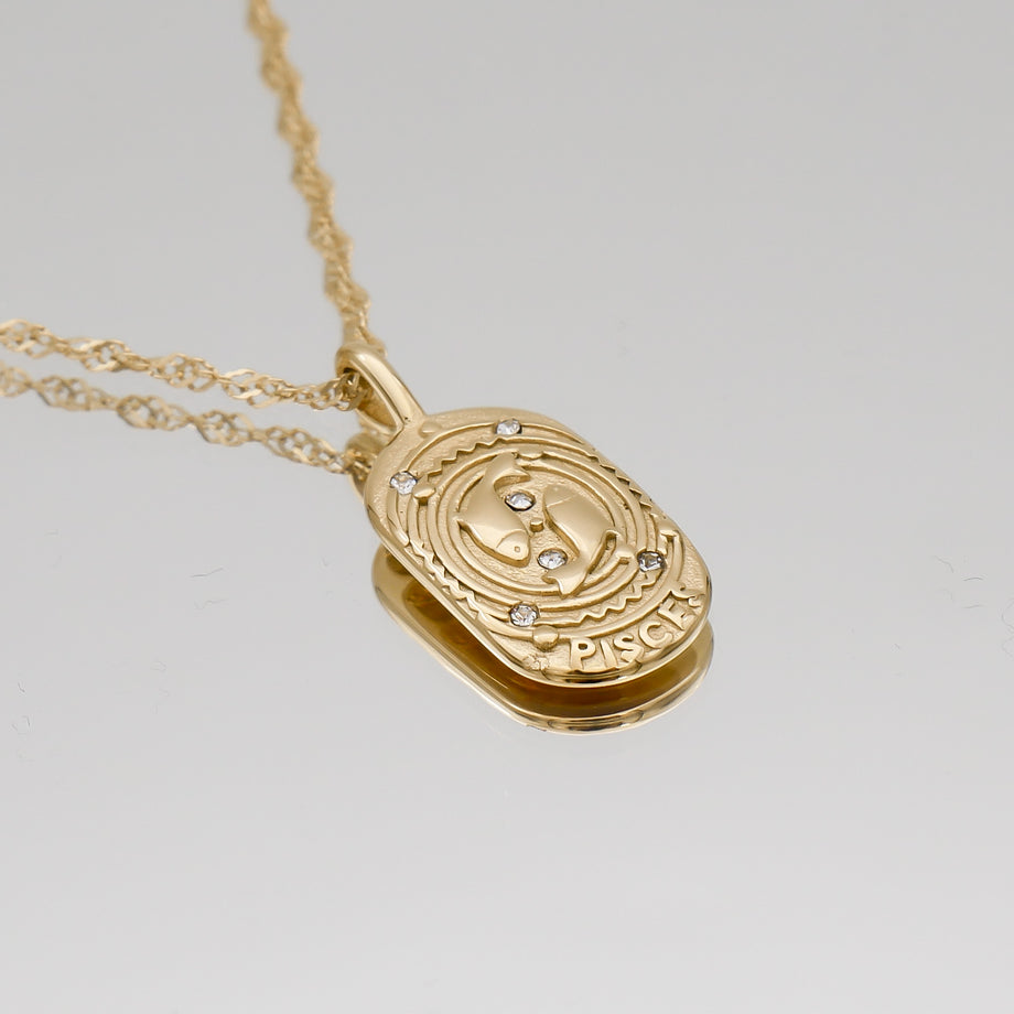 Pisces Zodiac Tarot Card Necklace 