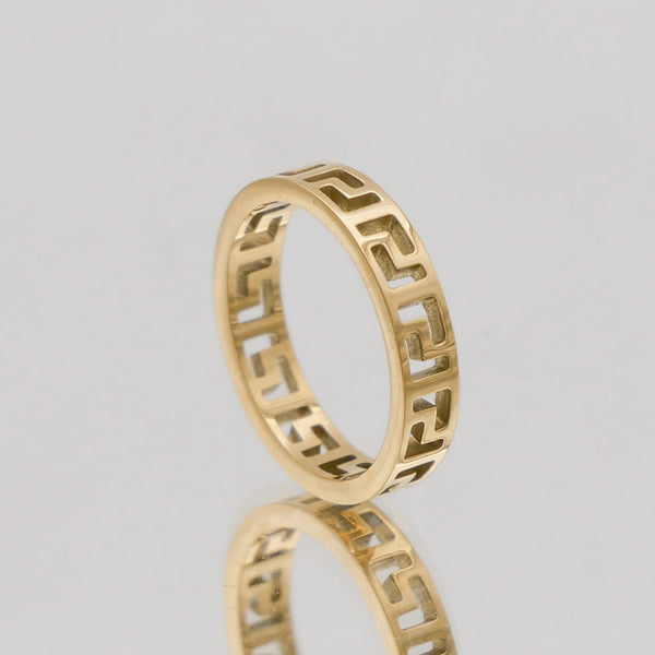 Gold Dainty Greek Meander Rue Ring by PRYA