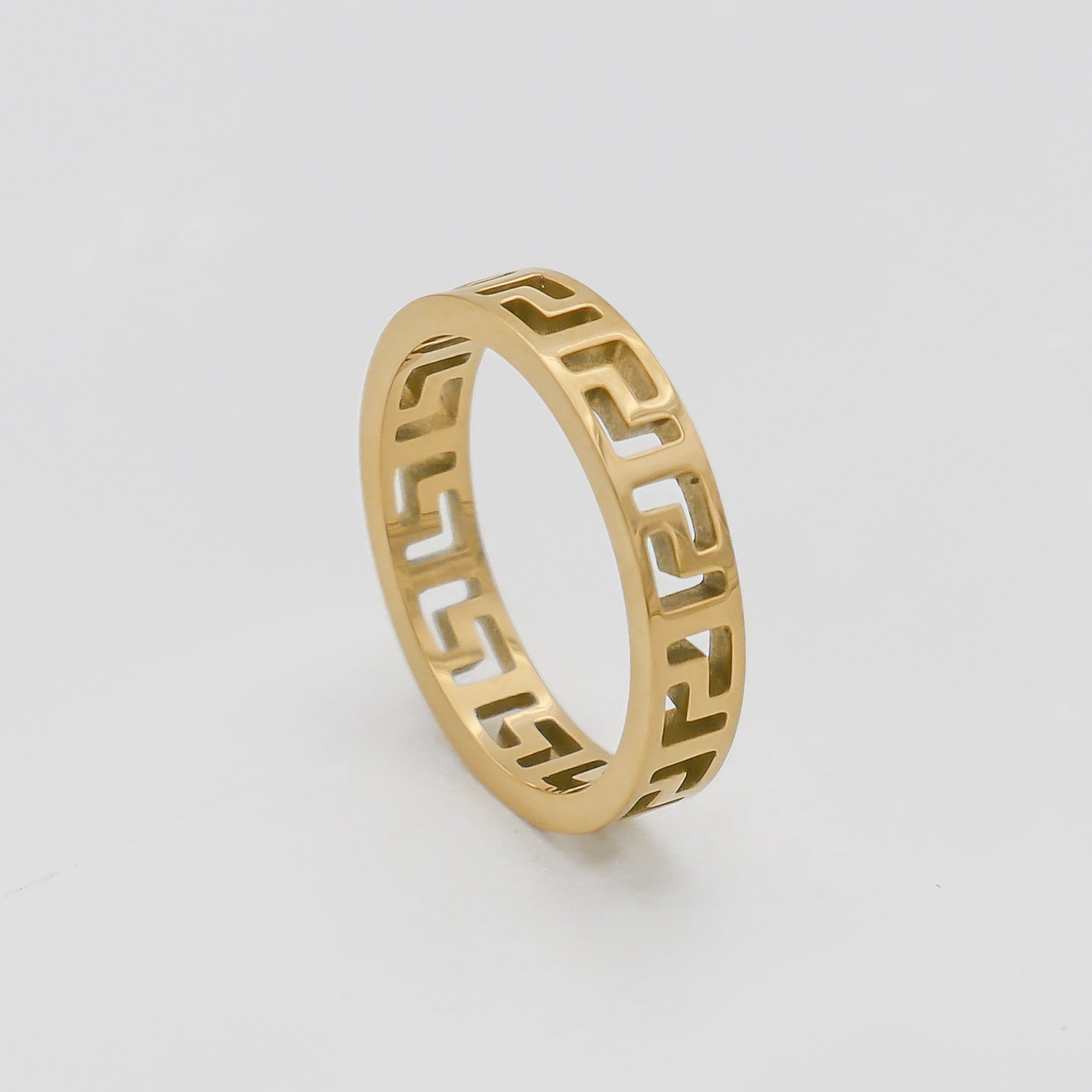 Gold Dainty Greek Meander Rue Ring by PRYA