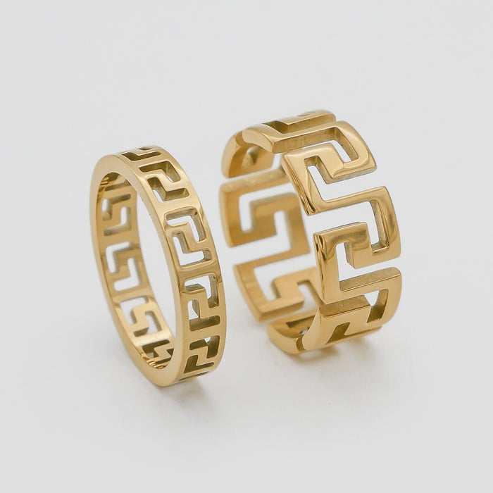 Gold Dainty Greek Meander Rue Ring by PRYA