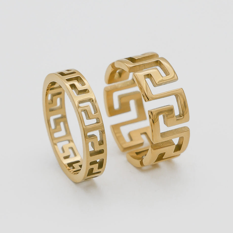 Gold Dainty Greek Meander Rue Ring by PRYA
