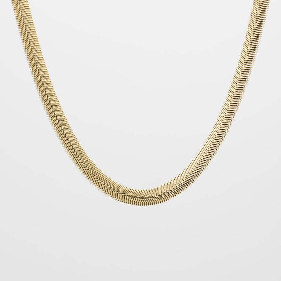 Gold Skyla Necklace with herringbone design.