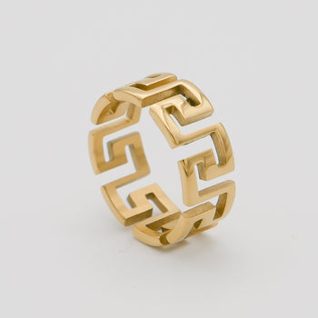 Gold Thea greek meander Ring by PRYA