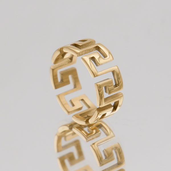 Gold Thea greek meander Ring by PRYA