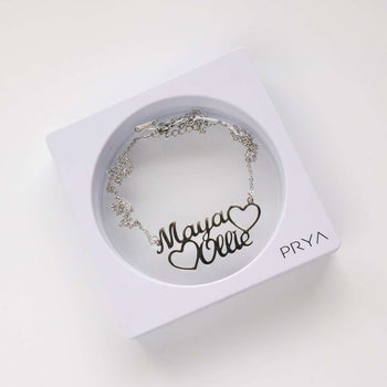 Double Name Heart Necklace, Silver (Plated) / 40cm | PRYA