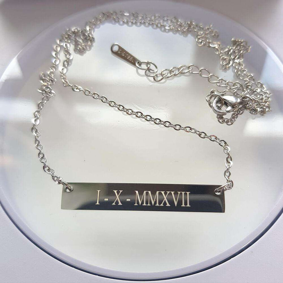 Engraved Custom Bar Necklace in packaging | PRYA