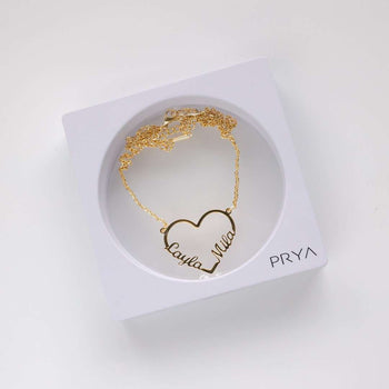 Heart Double Name Necklace, Gold (18k Plated) / 40cm | PRYA