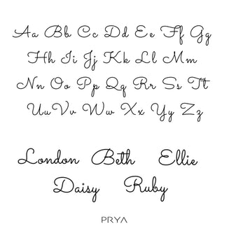 Graphic displaying lettering styles for London name necklace