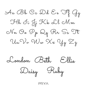 Graphic displaying lettering styles for London name necklace