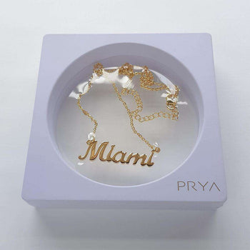 Miami custom name necklace in display box