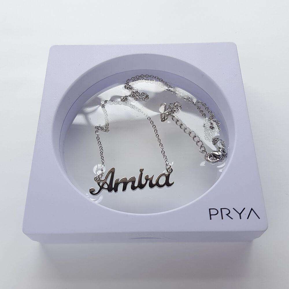 Personalised silver Miami custom name necklace in display box