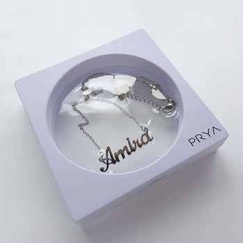 Customised silver Miami custom name necklace in display box