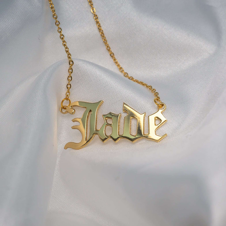 Old English Name Plate Necklace | PRYA